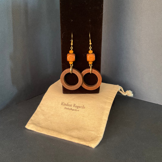 Round and Square Wood Earrings